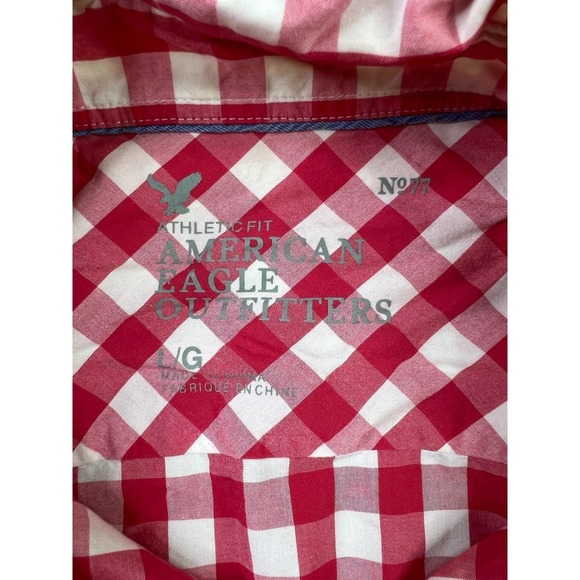 American Eagle Shirt Mens Large Red White Plaid Button Down Long Sleeve Cotton - Picture 4 of 8